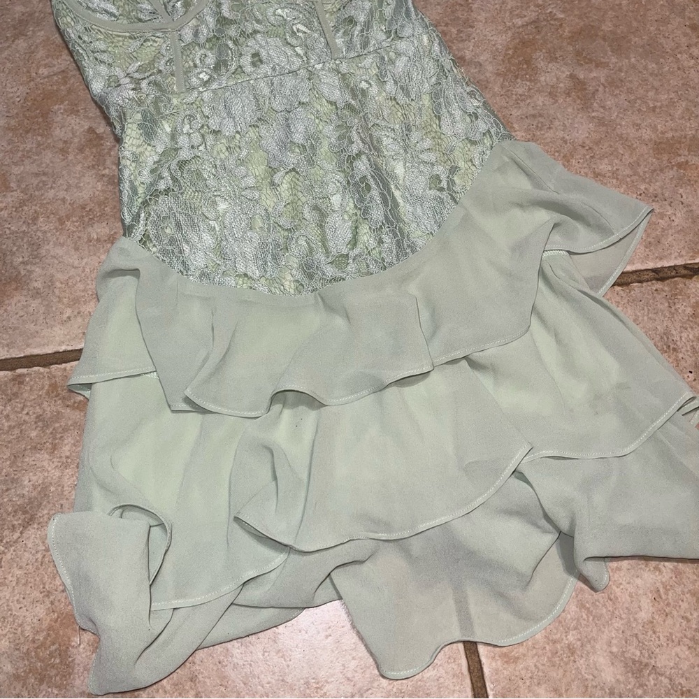 PrettyLittleThing Mint Lace Bodice Ruffle Mini Dress - Picture 3 of 5